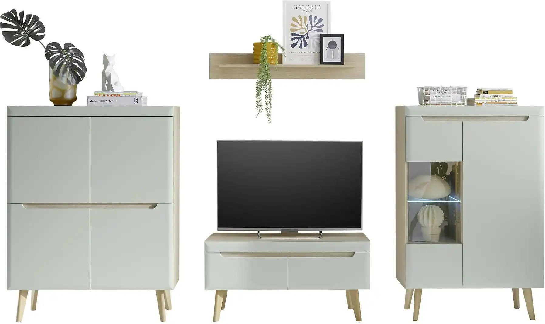 Wohnwand Malaren ¦ grün ¦ Maße (cm): B: 344 H: 170 T: 40.0 Kommoden & Sideboards > Wohnwände - Höffner