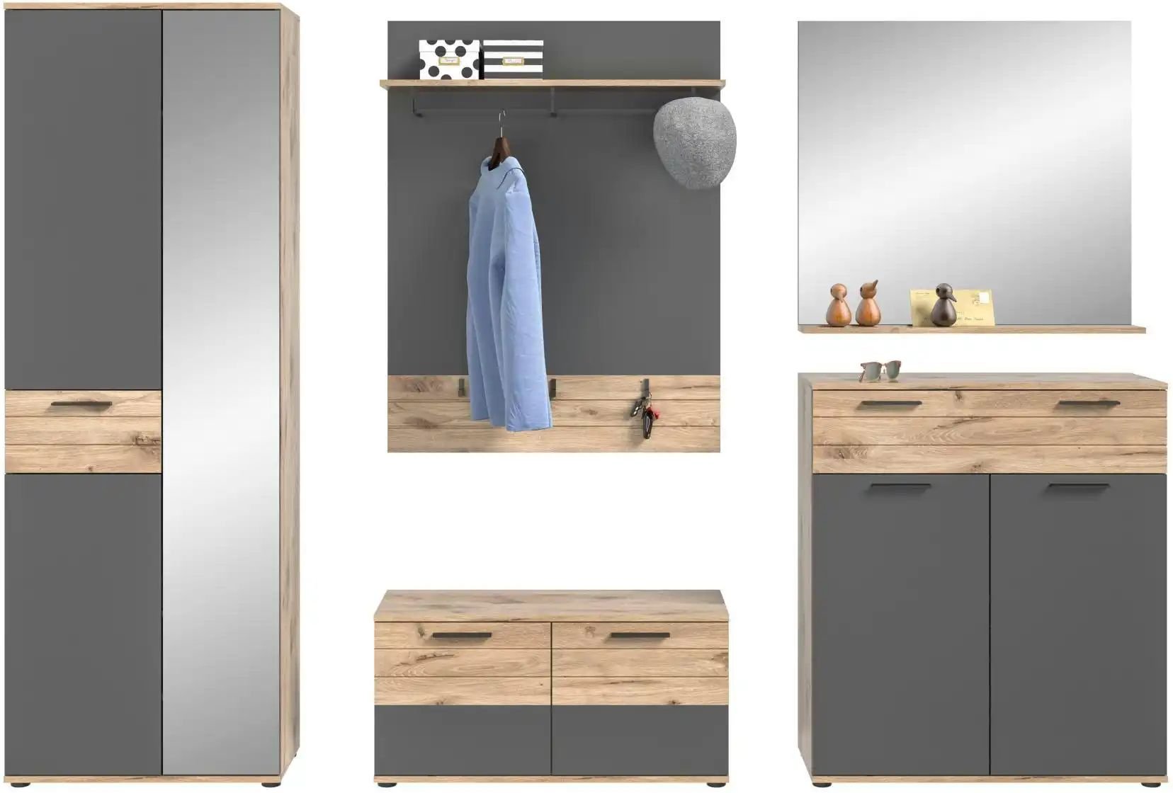 Garderoben-Set Mason ¦ grau ¦ Maße (cm): B: 280 H: 200 T: 37.0 Garderoben & Kleiderstangen > Garderobensysteme - Höffne...
