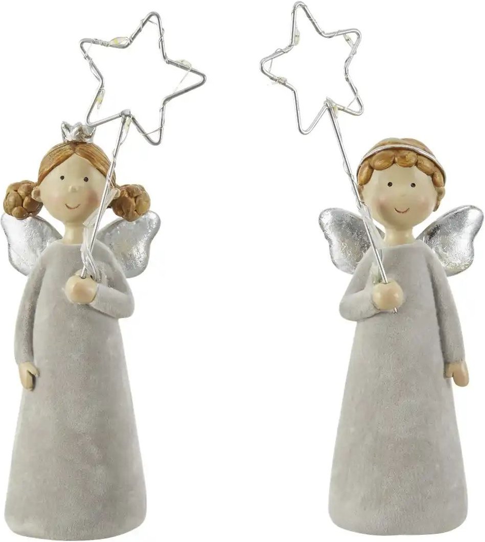 HOME STORY Engel mit LED Stern sortiert ¦ grau ¦ Polyresin (Kunstharz) ¦ Maße (cm): B: 5,5 H: 18 T: 4.5 Weihnachten -...