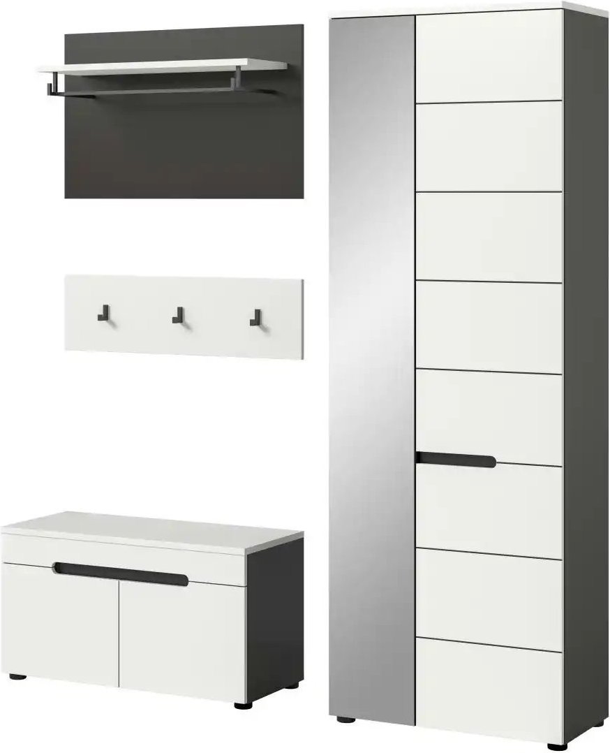 Garderobenkombination 4-teilig Canu ¦ grau ¦ Maße (cm): B: 160 H: 190 Garderoben & Kleiderstangen > Garderobensysteme -...