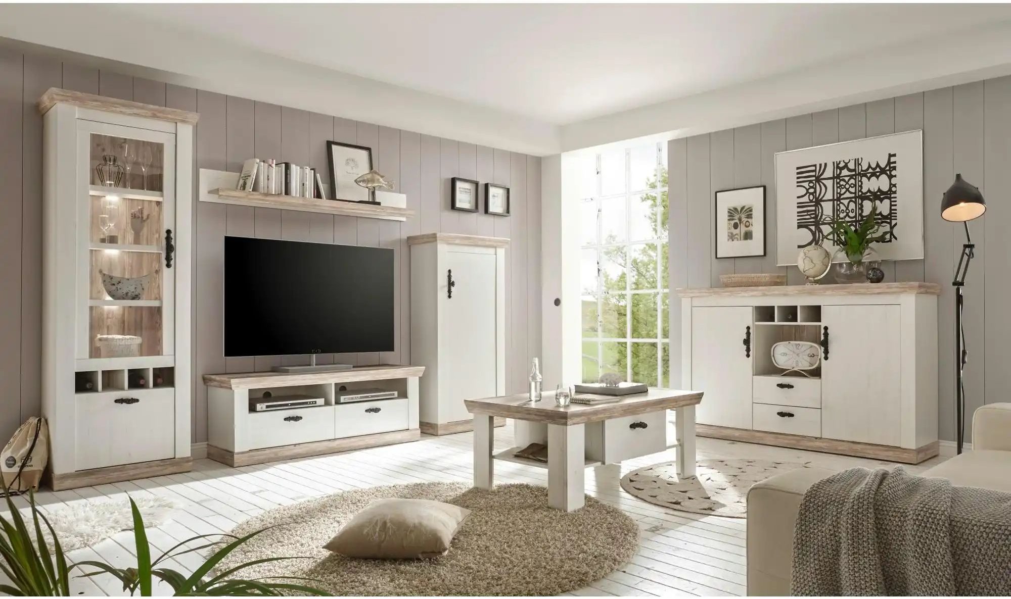 Wohnwand Roble ¦ weiß ¦ Maße (cm): B: 296 H: 201 T: 44.0 Kommoden & Sideboards > Wohnwände - Höffner