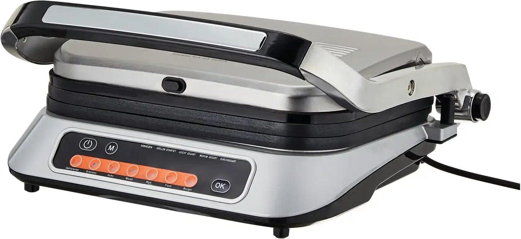 Meisterkoch Kontaktgrill KGR-2100E ¦ silber ¦ Kunststoff,Edelstahl,Metall ¦ Maße (cm): B: 37,5 H: 20,5 T: 32.0 Elektrok...