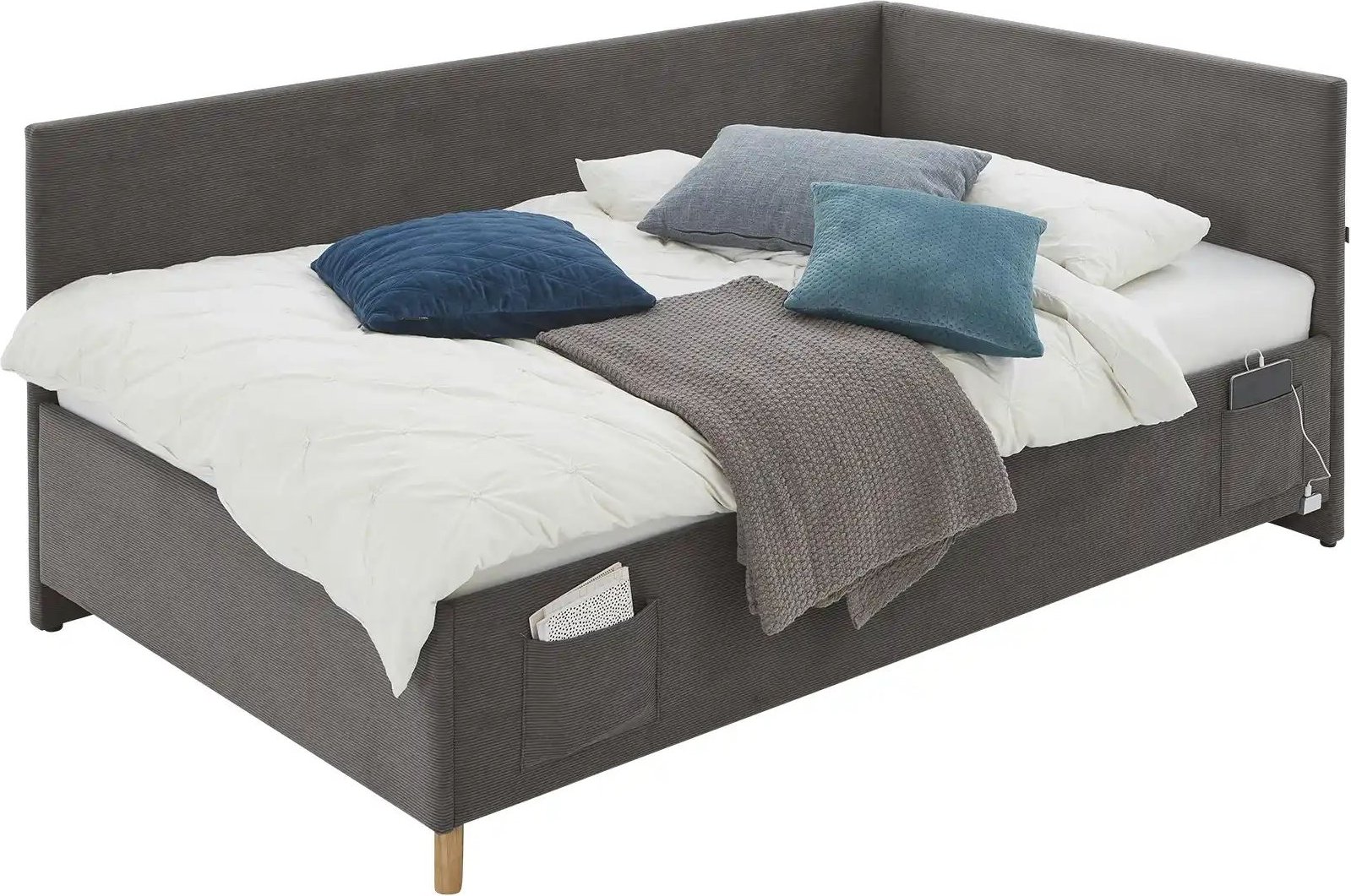 Polsterbett in Cord Cool ¦ grau ¦ Maße (cm): B: 130 H: 90 Betten > Polsterbetten - Höffner