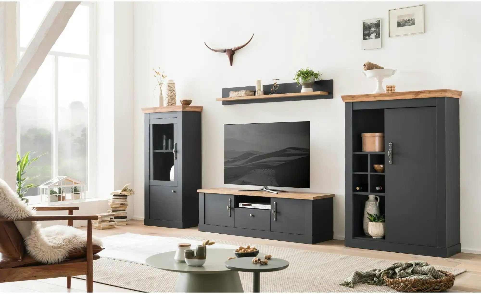Wohnwand ¦ grau ¦ Maße (cm): B: 357 H: 170 T: 45.0 Kommoden & Sideboards > Wohnwände - Höffner