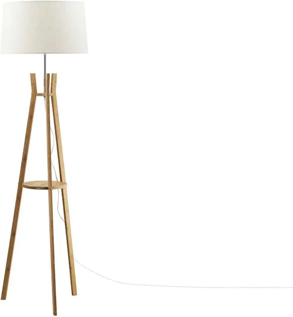 Thumbnail - KHG Holz-Stehleuchte mit Stoffschirm und Ablage ¦ braun ¦ Maße (cm): H: 153 Ø: 44 Lampen & Leuchten > Stehlampen - H...
