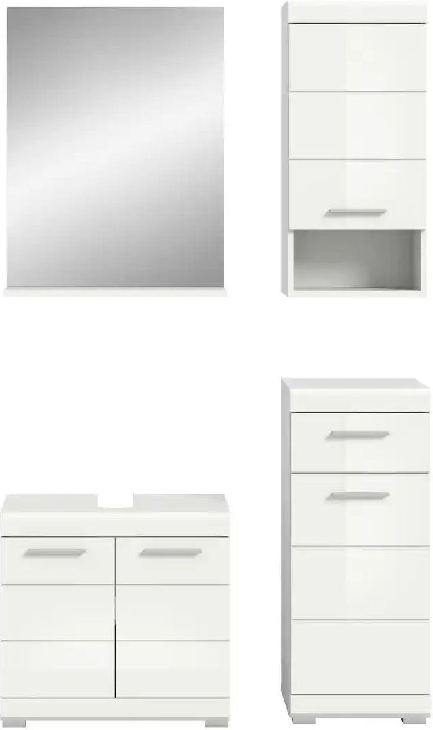 Badmöbel-Set SCHLOONSEE 4 teilig bestehend aus: Waschbeckenunterschrank Spiegel Unterschrank Hängeschrank Schloons...