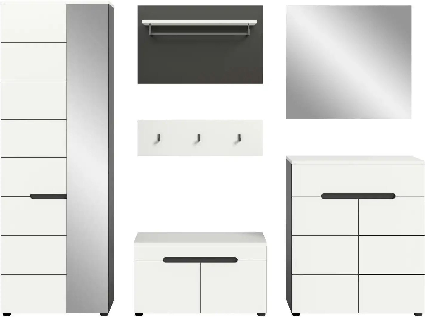 Garderobenkombination 6-teilig Canu ¦ grau ¦ Maße (cm): B: 255 H: 190 Garderoben & Kleiderstangen > Garderobensysteme -...