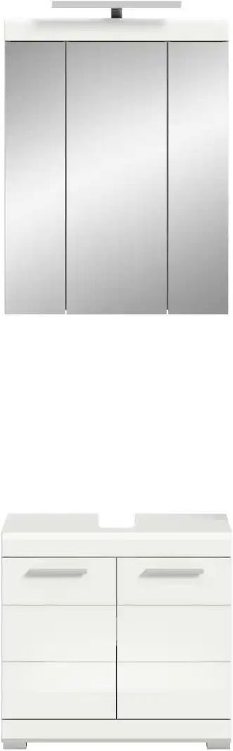 Badmöbel-Set SCHLOONSEE 2 teilig inklusive LED Beleuchtung bestehend aus: Waschbeckenunterschrank Spiegelschrank LE...