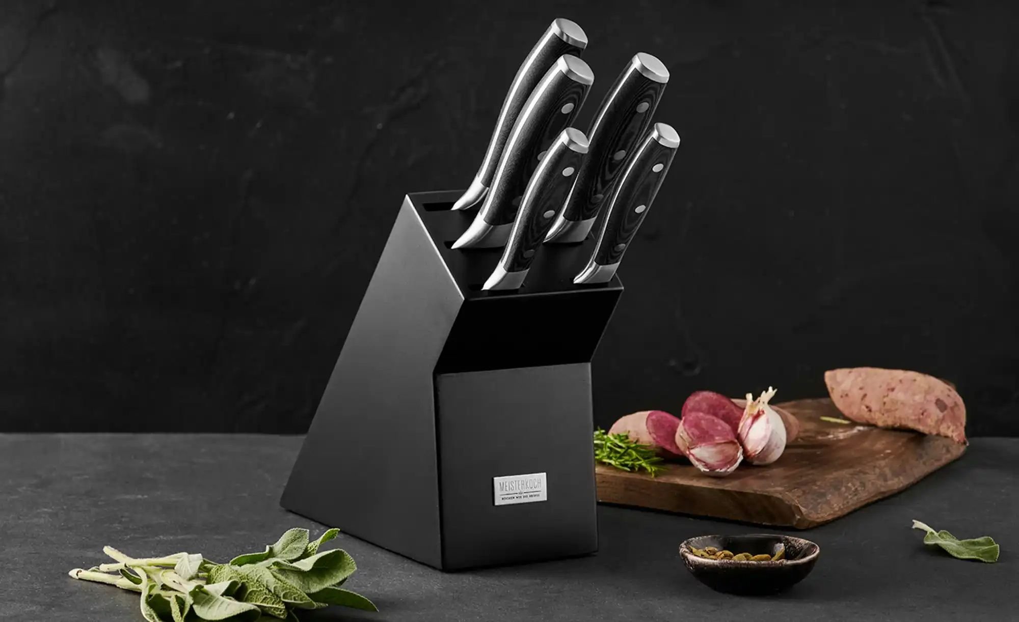Meisterkoch Messerblock bestückt PRIMUS ¦ schwarz ¦ Holz,Edelstahl ¦ Maße (cm): B: 8 H: 23 Küchenzubehör & Helfer > Küc...