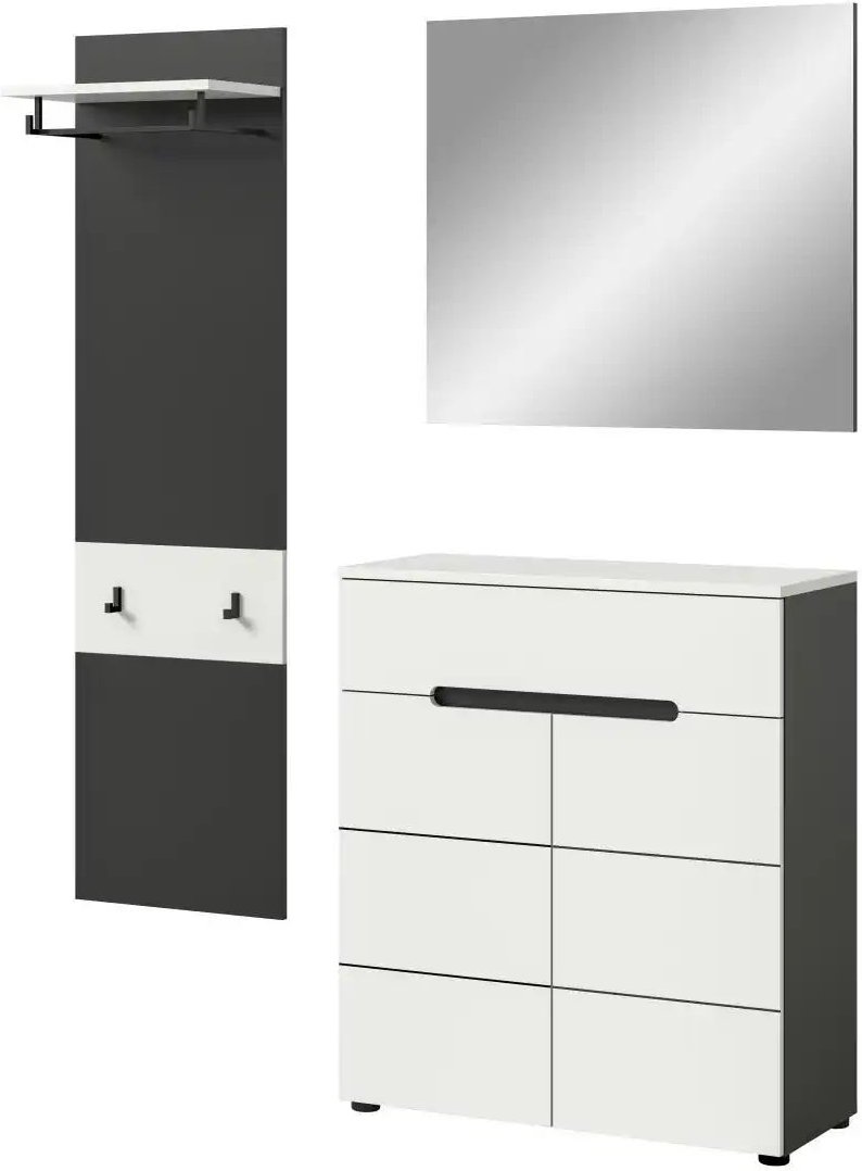 Garderobenkombination 3-teilig Canu ¦ grau ¦ Maße (cm): B: 140 H: 190 Garderoben & Kleiderstangen > Garderobensysteme -...