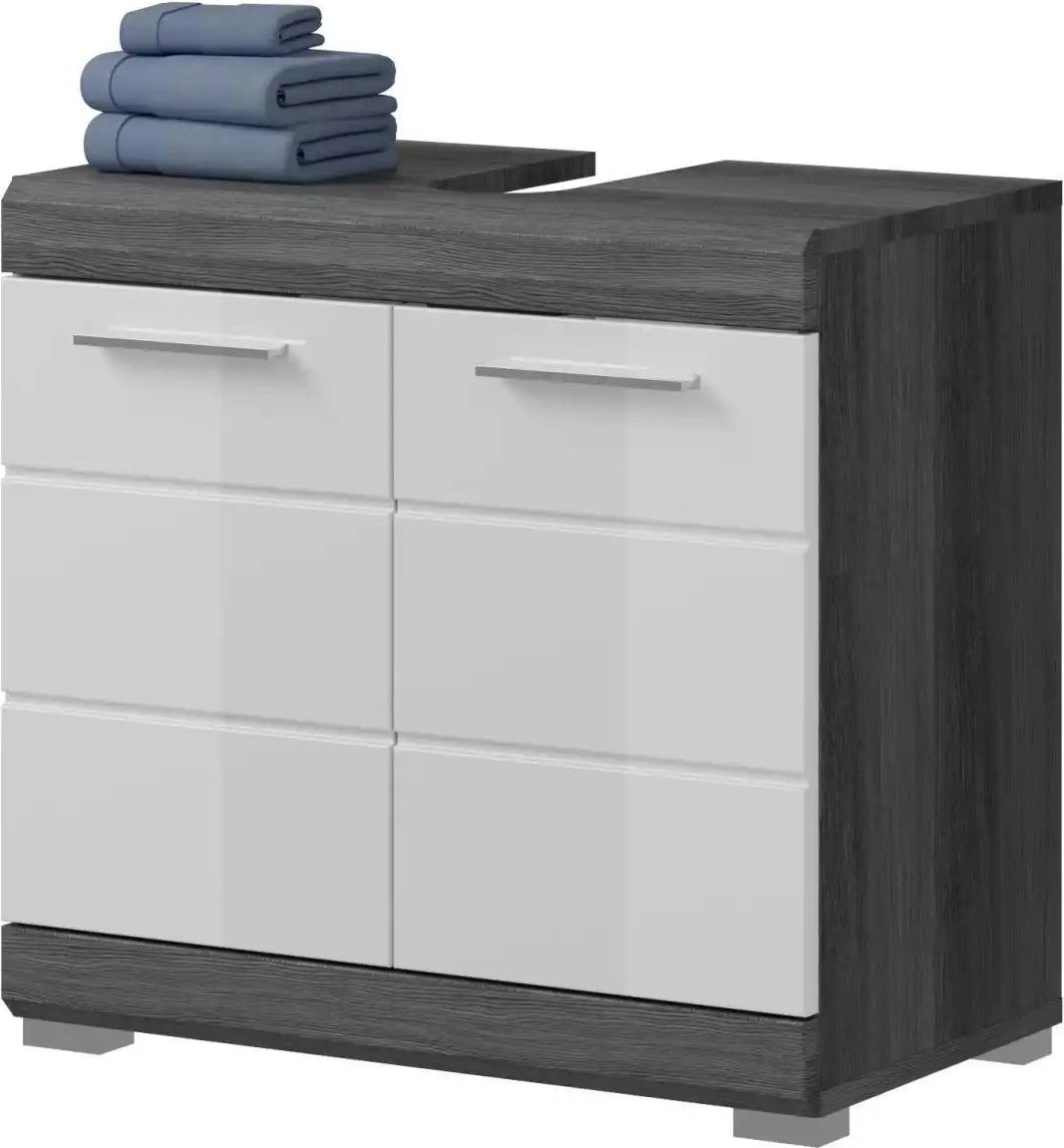 Waschbeckenunterschrank SCHLOONSEE Breite 60cm 2 Tür 2 Fächer mit Siphonausschnitt MDF-Front in verschiedenen Farbe...