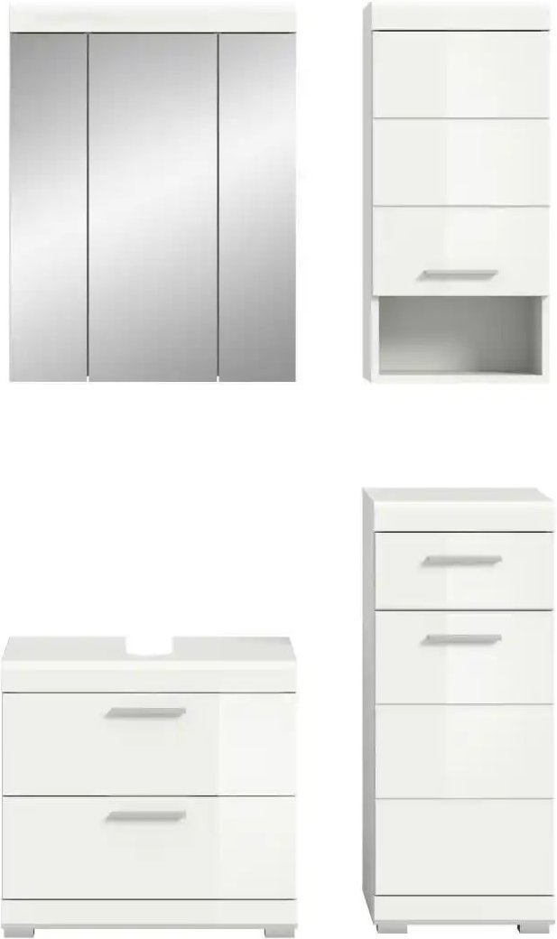 Thumbnail - Badmöbel-Set SCHLOONSEE 4 teilig bestehend aus: Waschbeckenunterschrank Spiegelschrank Unterschrank Hängeschrank S...