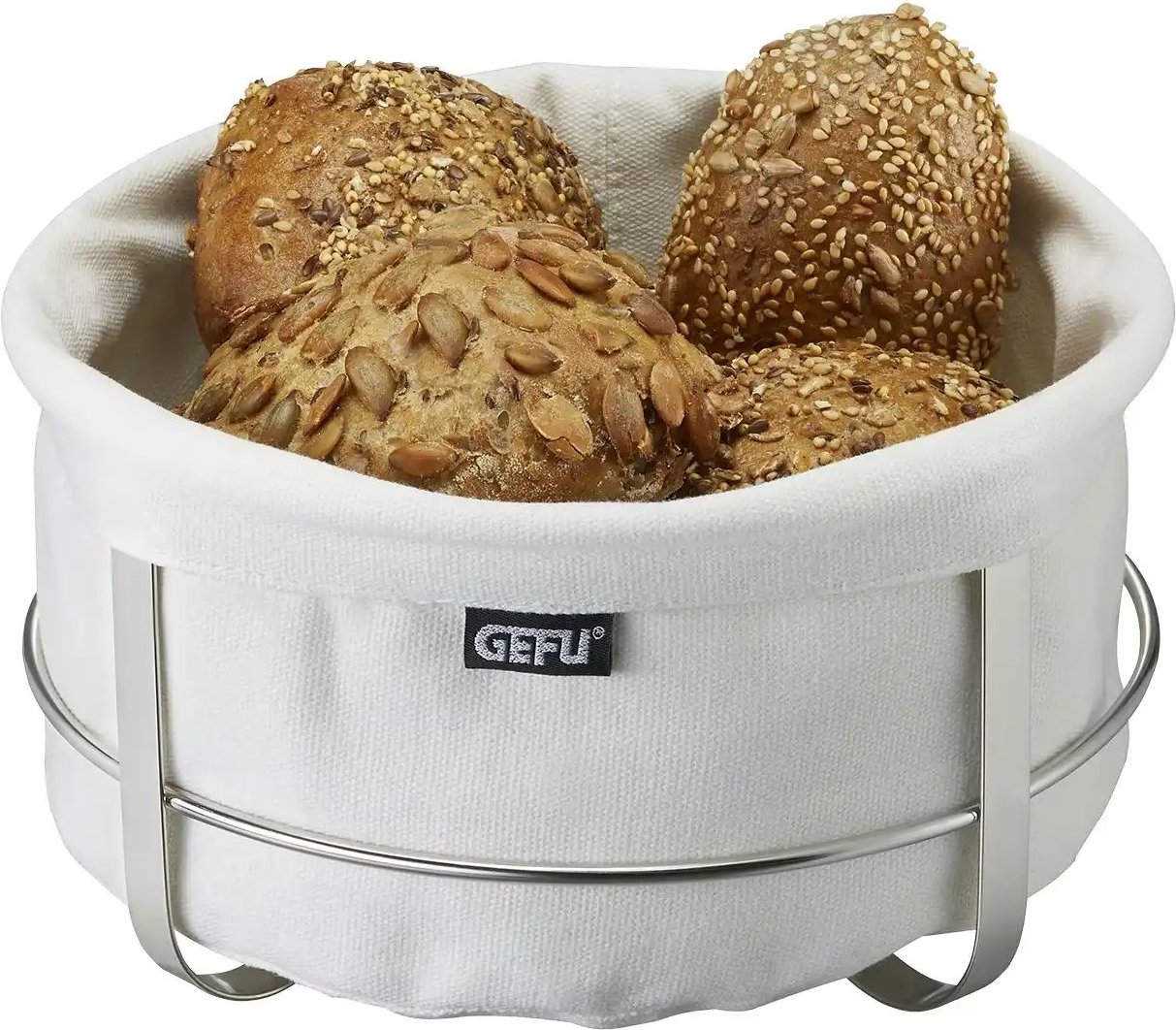 Gefu Brotkorb BRUNCH ¦ weiß ¦ Textil,Edelstahl ¦ Maße (cm): H: 11,5 Ø: 22 Küchenzubehör & Helfer > Brot Aufbewahrung -...