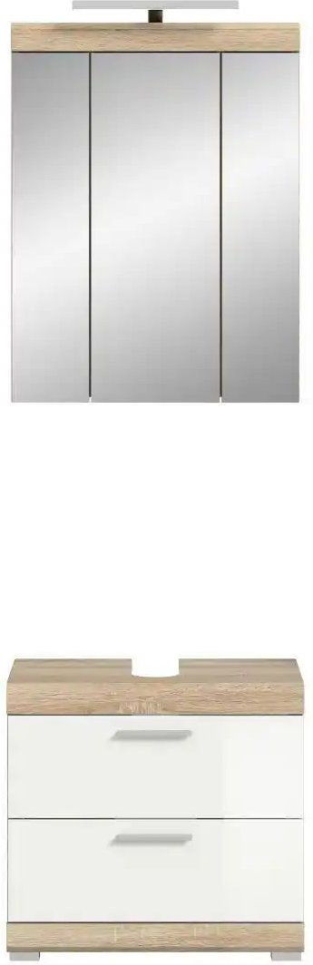 Badmöbel-Set SCHLOONSEE 2 teilig inklusive LED Beleuchtung bestehend aus: Waschbeckenunterschrank Spiegelschrank LE...