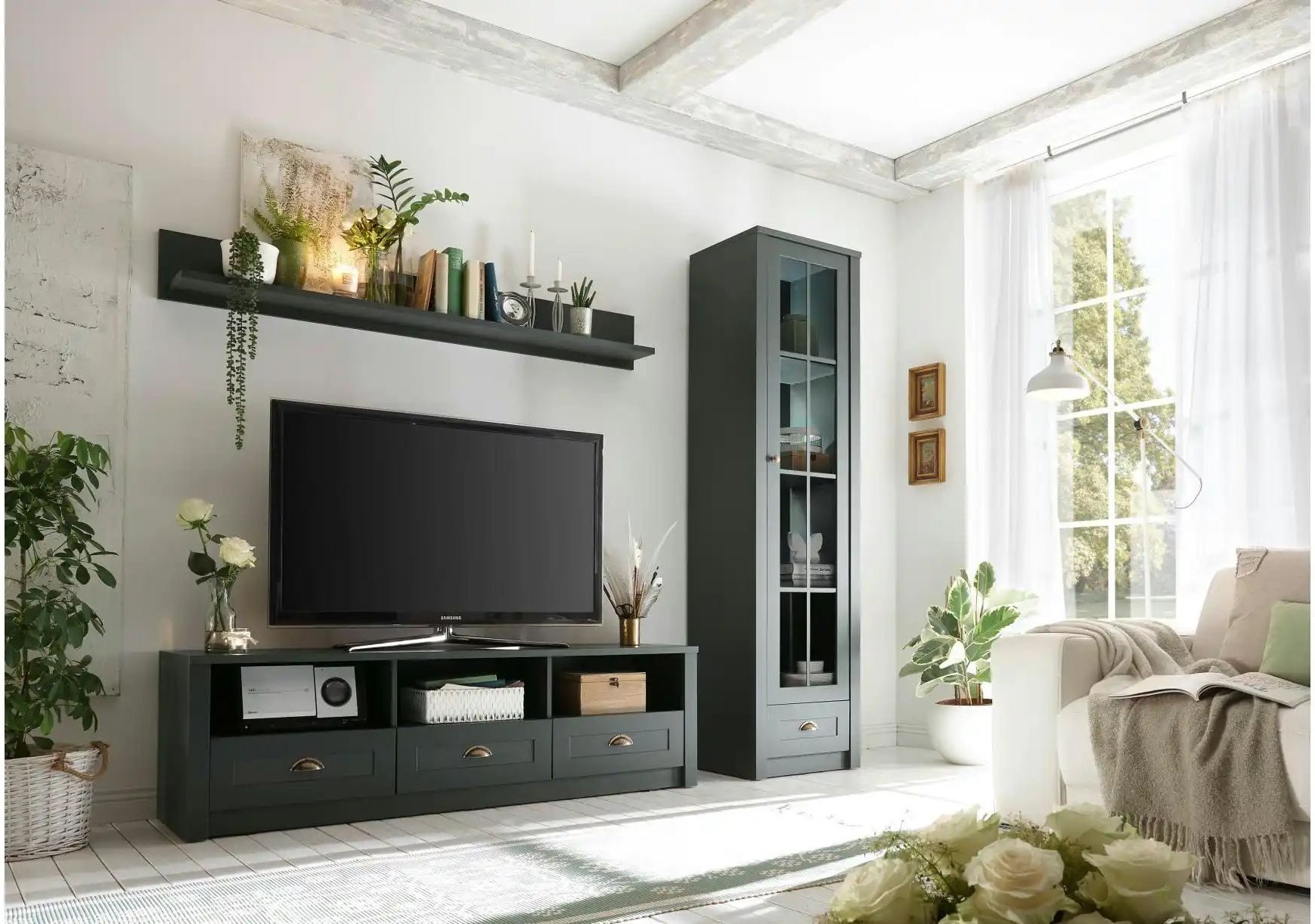 Wohnwand Verde ¦ grün ¦ Maße (cm): B: 230 H: 198 T: 43.0 Kommoden & Sideboards > Wohnwände - Höffner