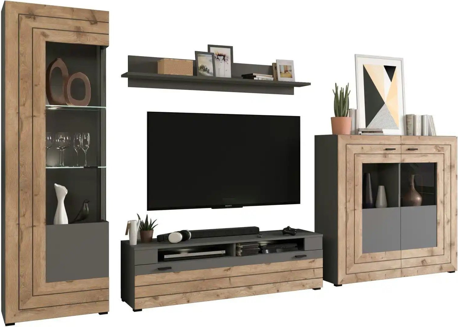 Wohnkombination Fosso ¦ grau ¦ Maße (cm): B: 350 H: 195 T: 40.0 Kommoden & Sideboards > Wohnwände - Höffner