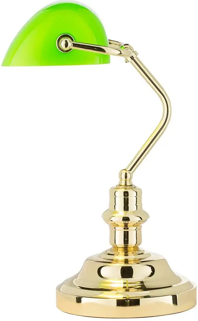 KHG Banker-Lampe Messing mit grünem Schirm ¦ gold ¦ Maße (cm): B: 27 H: 38 T: 27.0 Lampen & Leuchten > Tischlampen - H...