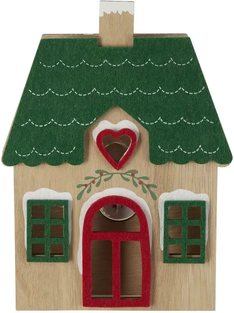 HOME STORY Deko- Haus mit LED ¦ holzfarben ¦ Holzwerkstoff,Polyester ¦ Maße (cm): B: 17 H: 22 T: 3.0 Weihnachten - Höf...