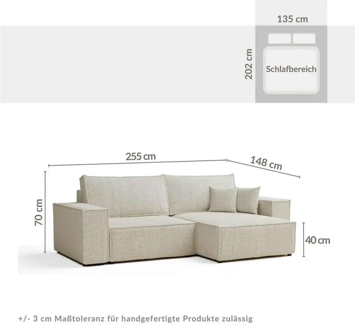 Thumbnail - Ecksofa ¦ beige ¦ Maße (cm): B: 255 H: 70 Polstermöbel > Sofas > 3-Sitzer - Höffner