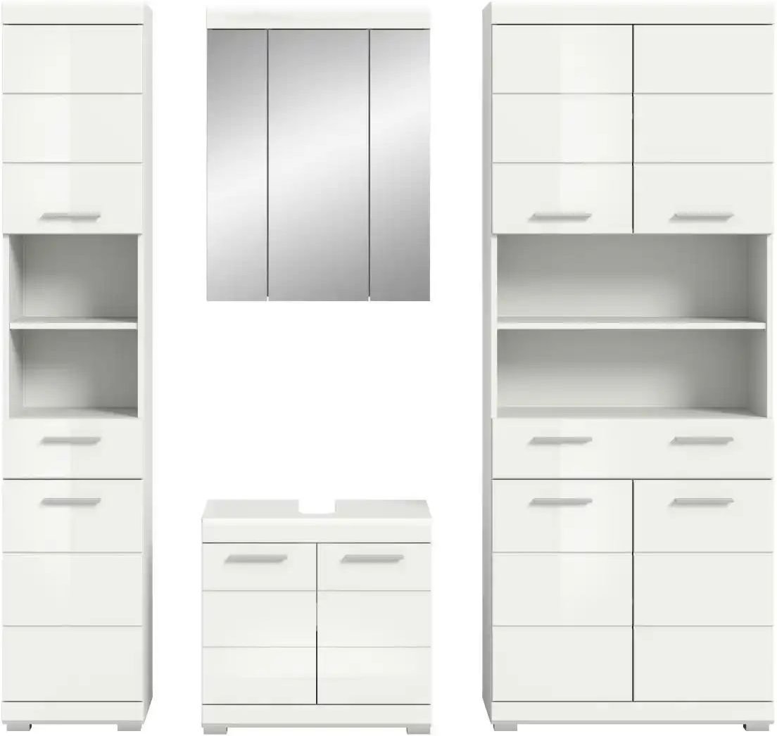 Thumbnail - Badmöbel-Set SCHLOONSEE 4 teilig bestehend aus: Hochschrank schmal WBU Spiegelschrank Hochschrank breit Schloonsee...