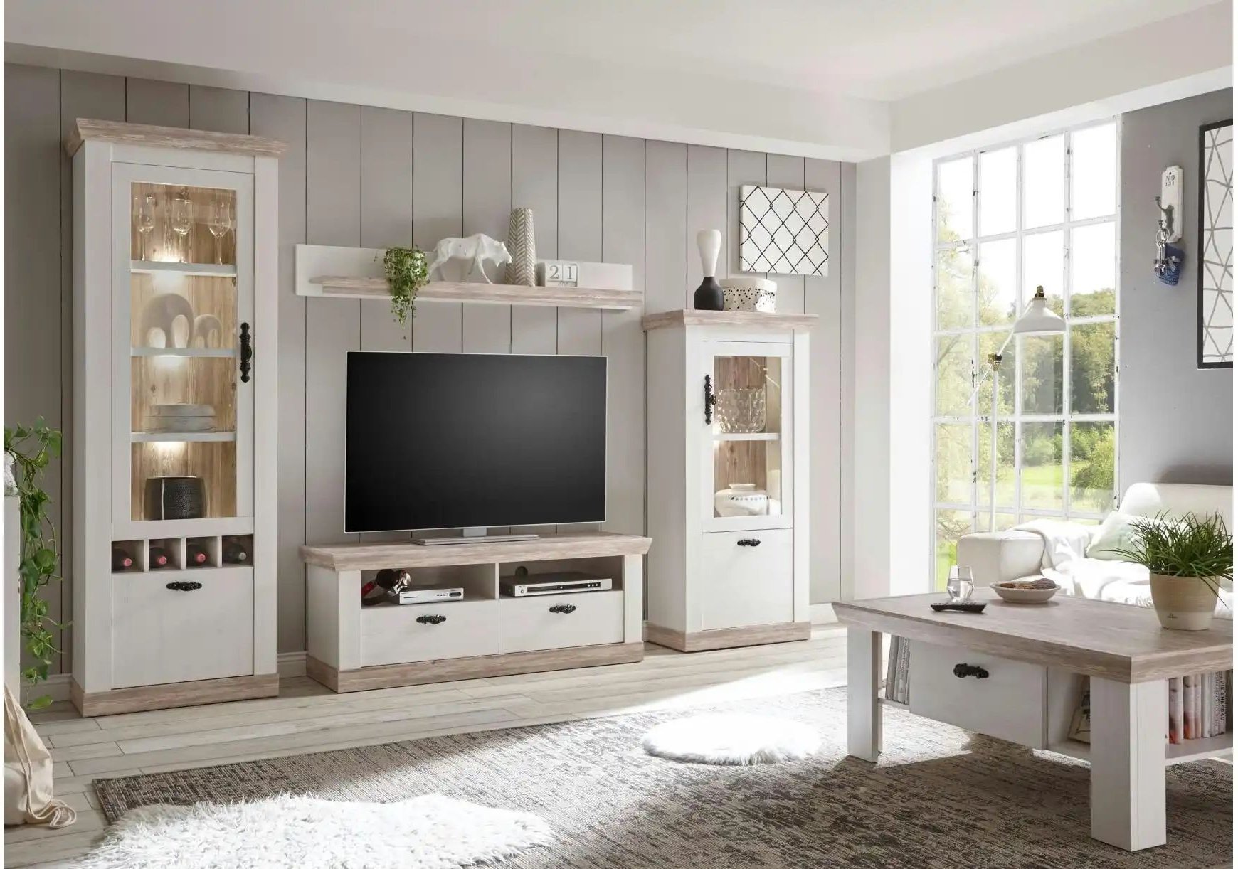 Wohnwand Roble ¦ weiß ¦ Maße (cm): B: 296 H: 201 T: 44.0 Kommoden & Sideboards > Wohnwände - Höffner