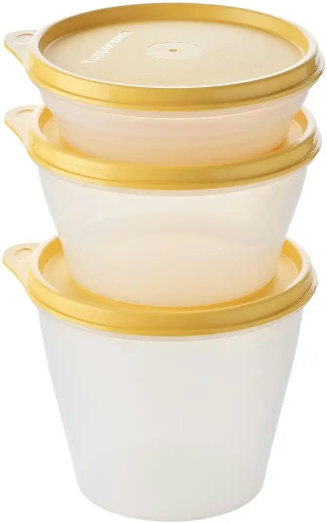 Tupperware 3er-Classic-Set Frischhaltedosen klein ¦ gelb ¦ Kunststoff ¦ Maße (cm): B: 13,2 H: 14,5 T: 13.5 Küchenzubehö...
