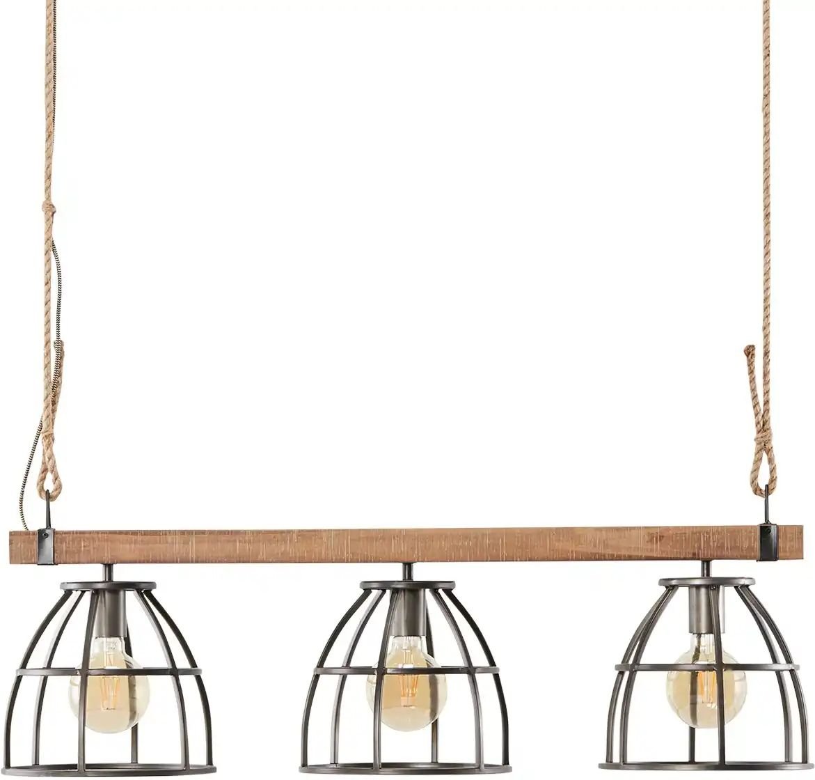 Pendelleuchte 3-flammig Metall / Holz schwarz Frame ¦ schwarz ¦ Maße (cm): B: 95 H: 120 T: 25.0 Lampen & Leuchten > P...