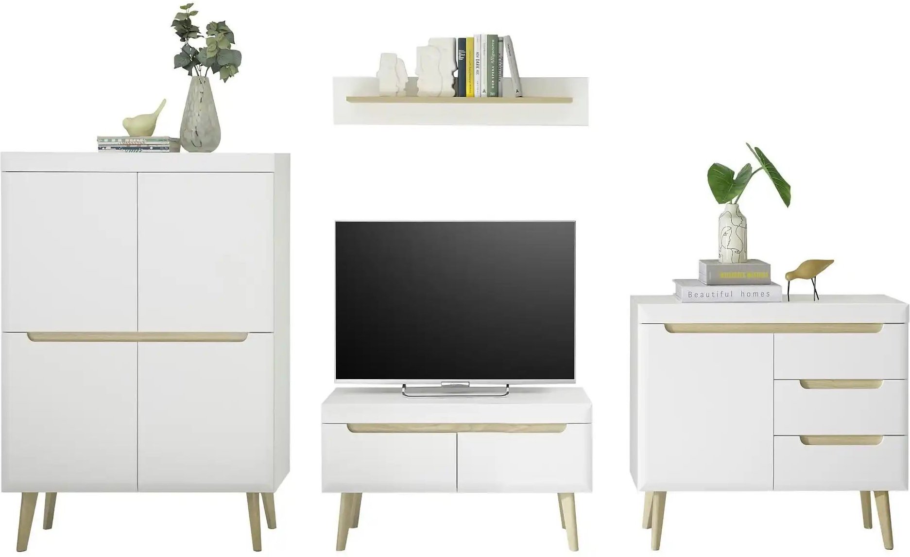 Wohnwand Malaren ¦ weiß ¦ Maße (cm): B: 344 H: 170 T: 40.0 Kommoden & Sideboards > Wohnwände - Höffner