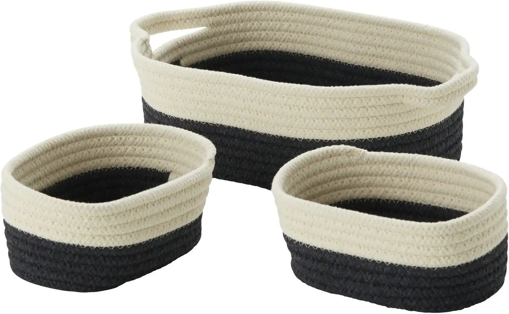 HOME STORY Aufbewahrungskorb 3er Set ¦ schwarz ¦ Polyester,Baumwolle ¦ Maße (cm): B: 33 H: 11 T: 23.0 Aufbewahrung > ...