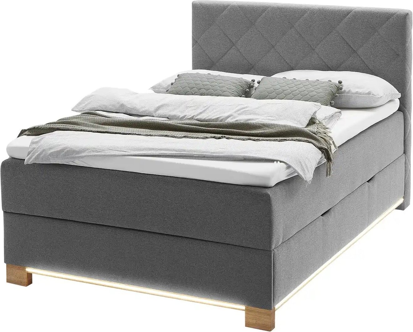 Boxspringbett USB-Anschluss & LED-Beleuchtung Messina ¦ grau ¦ Maße (cm): B: 141 H: 119 Betten > Boxspringbetten - Höffn...
