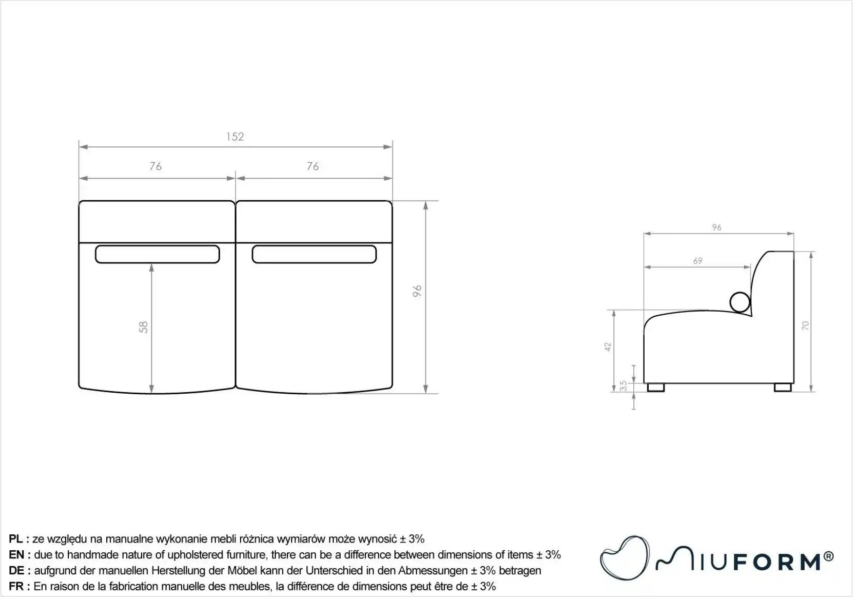 Miuform Einzelsofa modular Flex Felix ¦ grau ¦ Maße (cm): B: 152 H: 70 Polstermöbel > Sofas > 2-Sitzer - Höffner