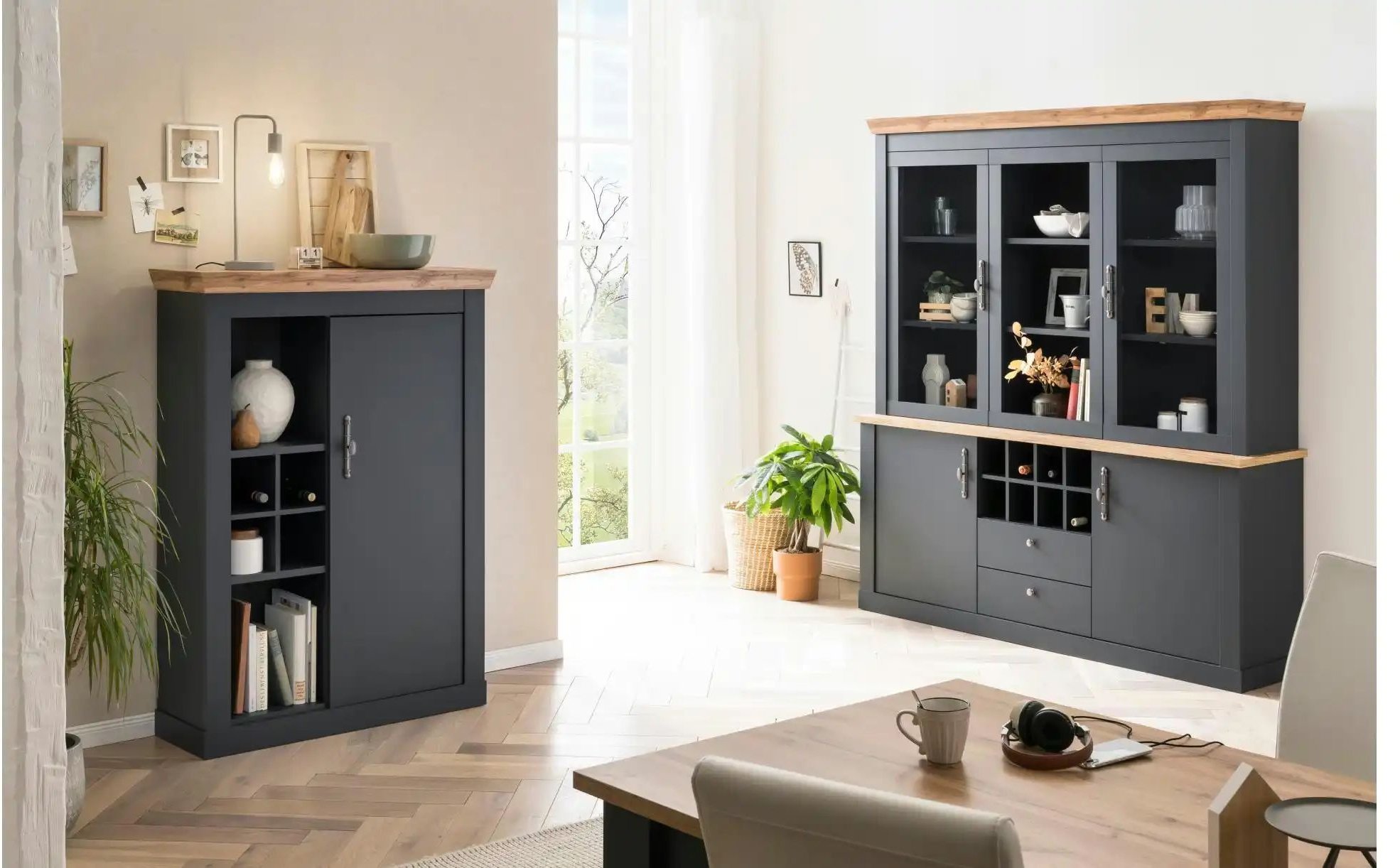 Wohnkombination ¦ grau ¦ Maße (cm): B: 184 H: 205 T: 44.0 Kommoden & Sideboards > Wohnwände - Höffner