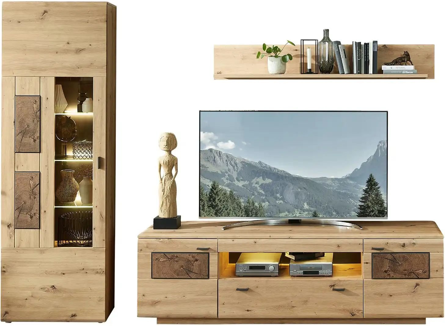 Thumbnail - uno Wohnkombination Madera II ¦ holzfarben ¦ Maße (cm): B: 255 H: 201 T: 47.0 Kommoden & Sideboards > Wohnwände - Höffn...