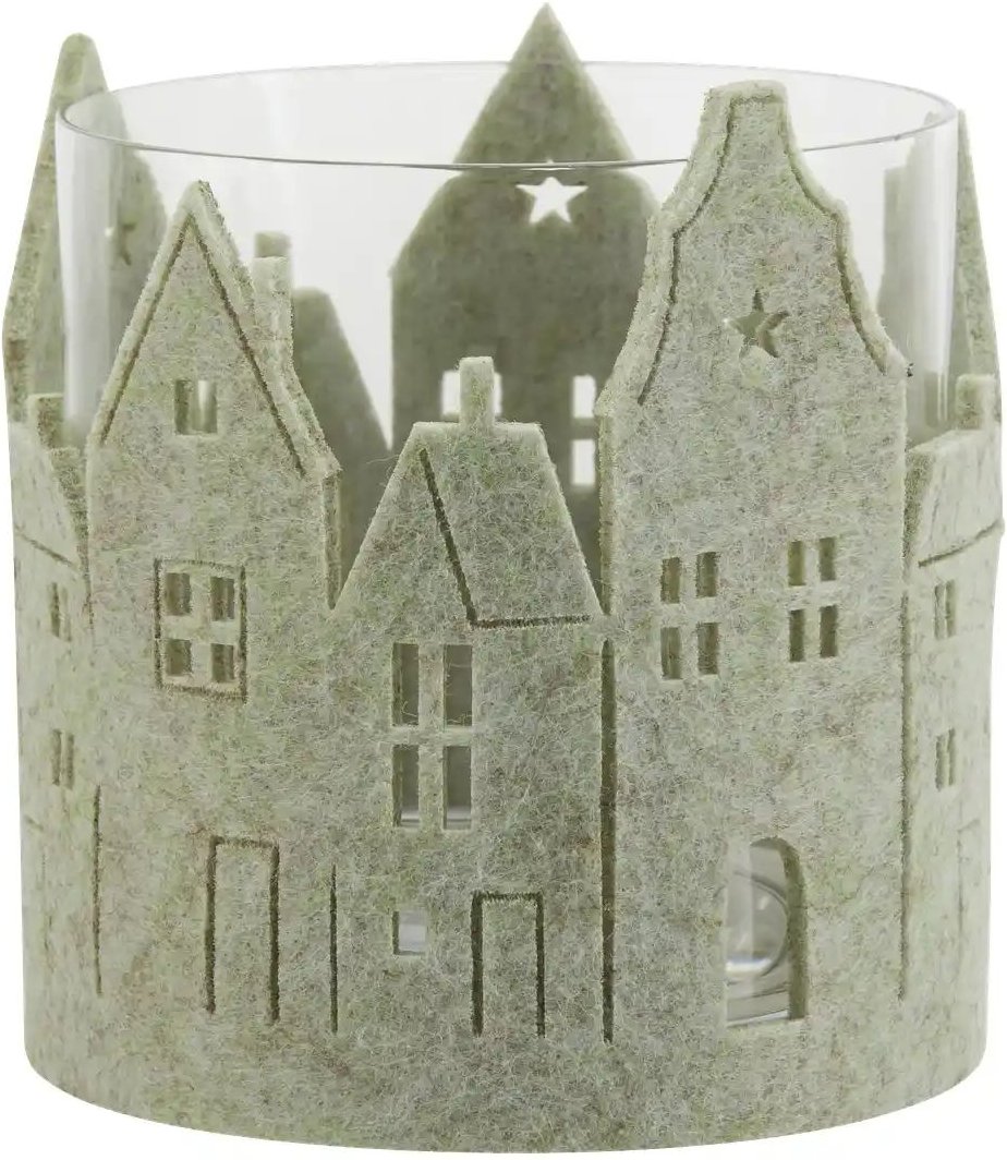 Thumbnail - Windlicht Häuser   ¦ grün ¦ Glas,Filz ¦ Maße (cm): H: 13  Ø: 9 Weihnachten - Höffner
