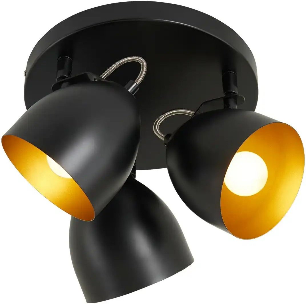 Thumbnail - KHG Deckenstrahler 3-flammig schwarz innen goldfarben ¦ schwarz ¦ Maße (cm): H: 15 Ø: 25 Lampen & Leuchten > Strahl...