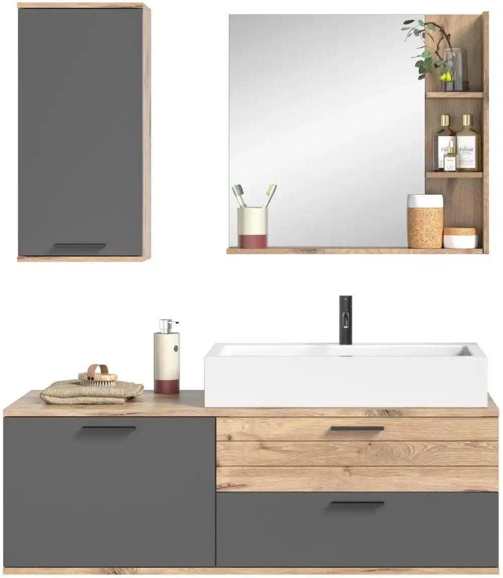 Badkombination Massower See ¦ grau ¦ Maße (cm): B: 140 H: 152 Schränke > Badschränke > Komplett-Badkombinationen - Höff...