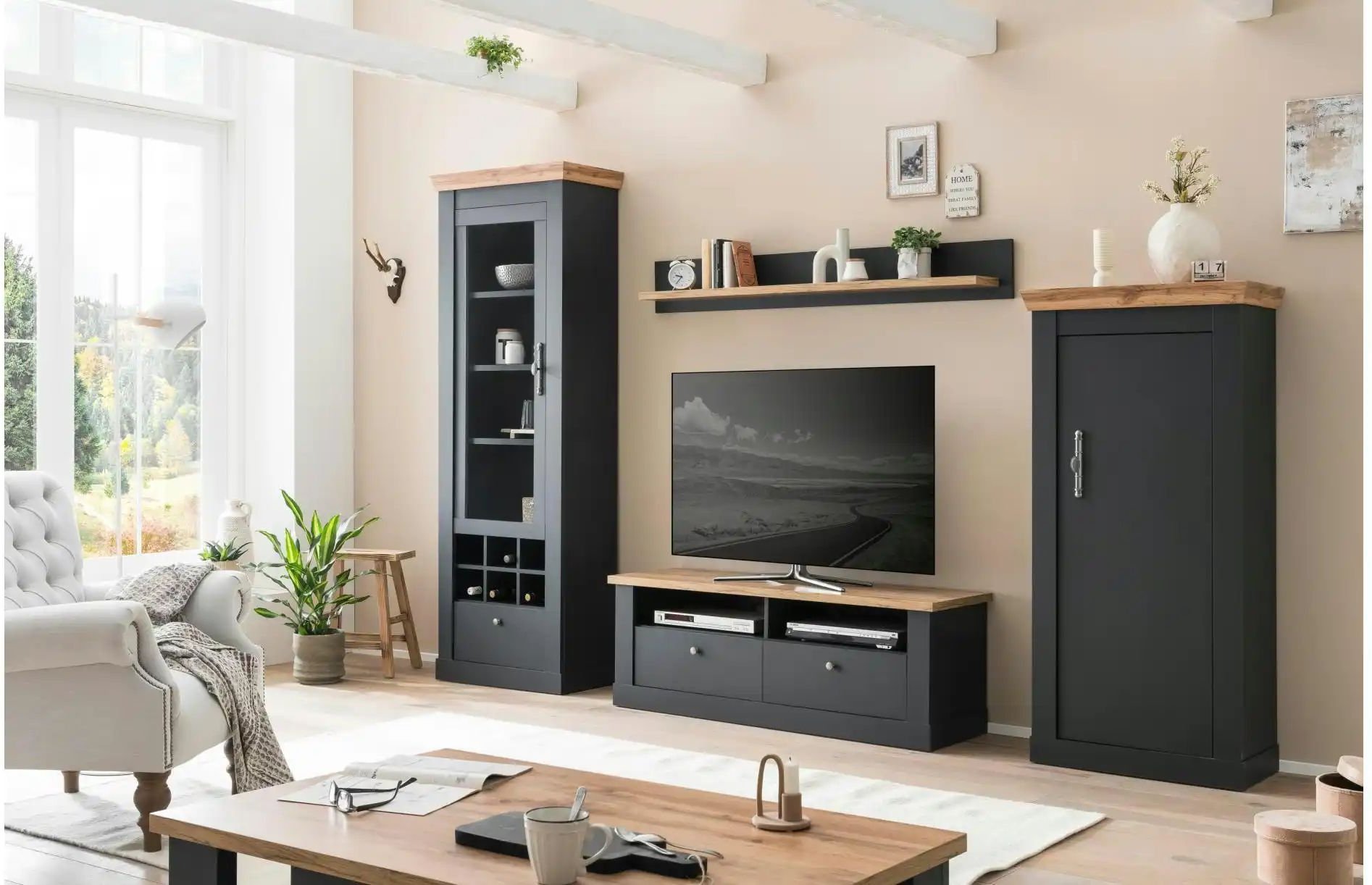 Wohnwand ¦ grau ¦ Maße (cm): B: 299 H: 201 T: 45.0 Kommoden & Sideboards > Wohnwände - Höffner