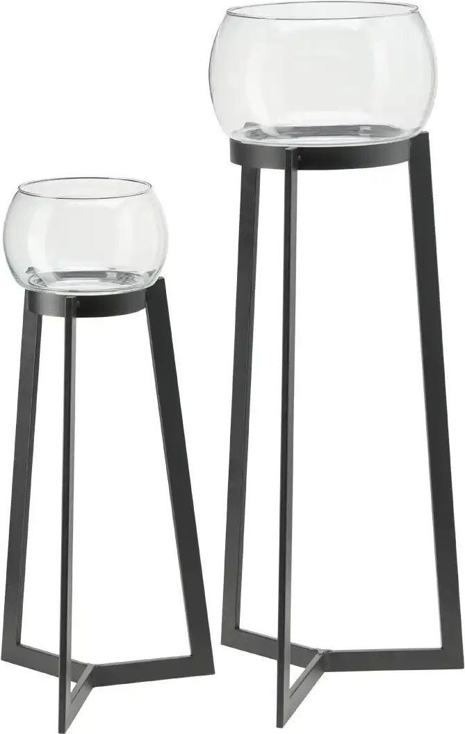 Windlicht auf Metallgestell  2er Set   ¦ schwarz ¦ Eisen,Glas ¦ Maße (cm): B: 35 H: 92 Accessoires > Kerzen & Kerzenstän...
