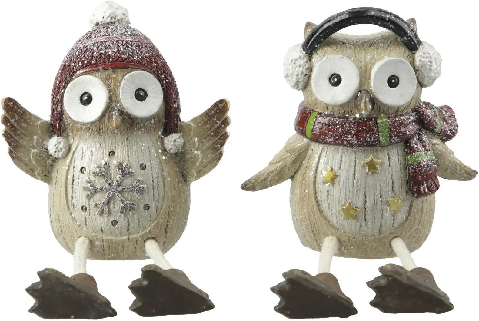 HOME STORY Dekofigur Eulen - 2er Set ¦ braun ¦ Polyresin (Kunstharz),Stein,Baumwolle ¦ Maße (cm): B: 10 H: 10 T: 6.0 W...