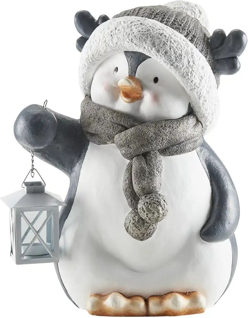 Thumbnail - HOME STORY Deko Pinguin mit Laterne ¦ grau ¦ Magnesia,Metall,Glas ¦ Maße (cm): B: 28 H: 37 T: 24.0 Weihnachten - Höffn...