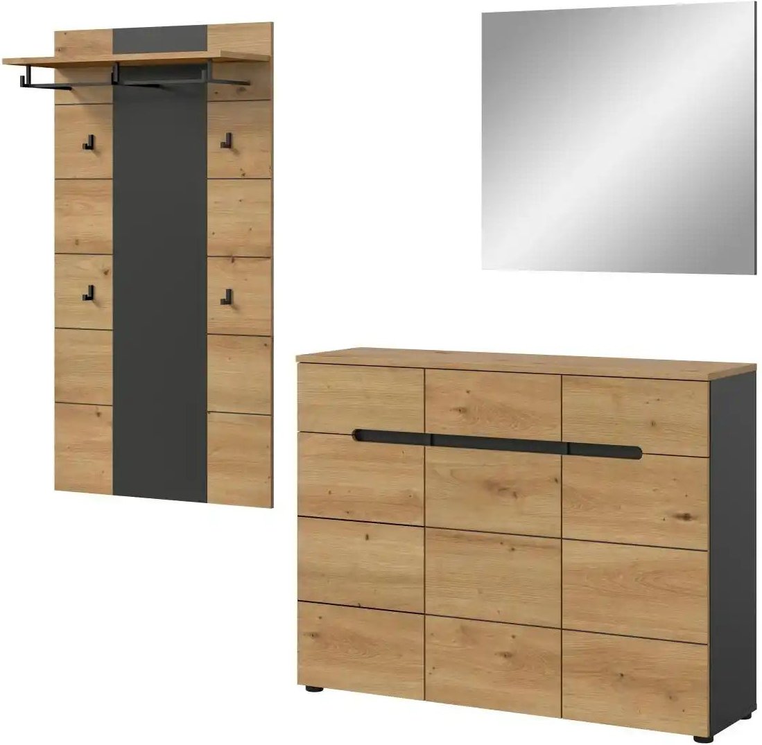 Garderobenkombination 3-teilig Canu ¦ grau ¦ Maße (cm): B: 215 H: 190 Garderoben & Kleiderstangen > Garderobensysteme -...