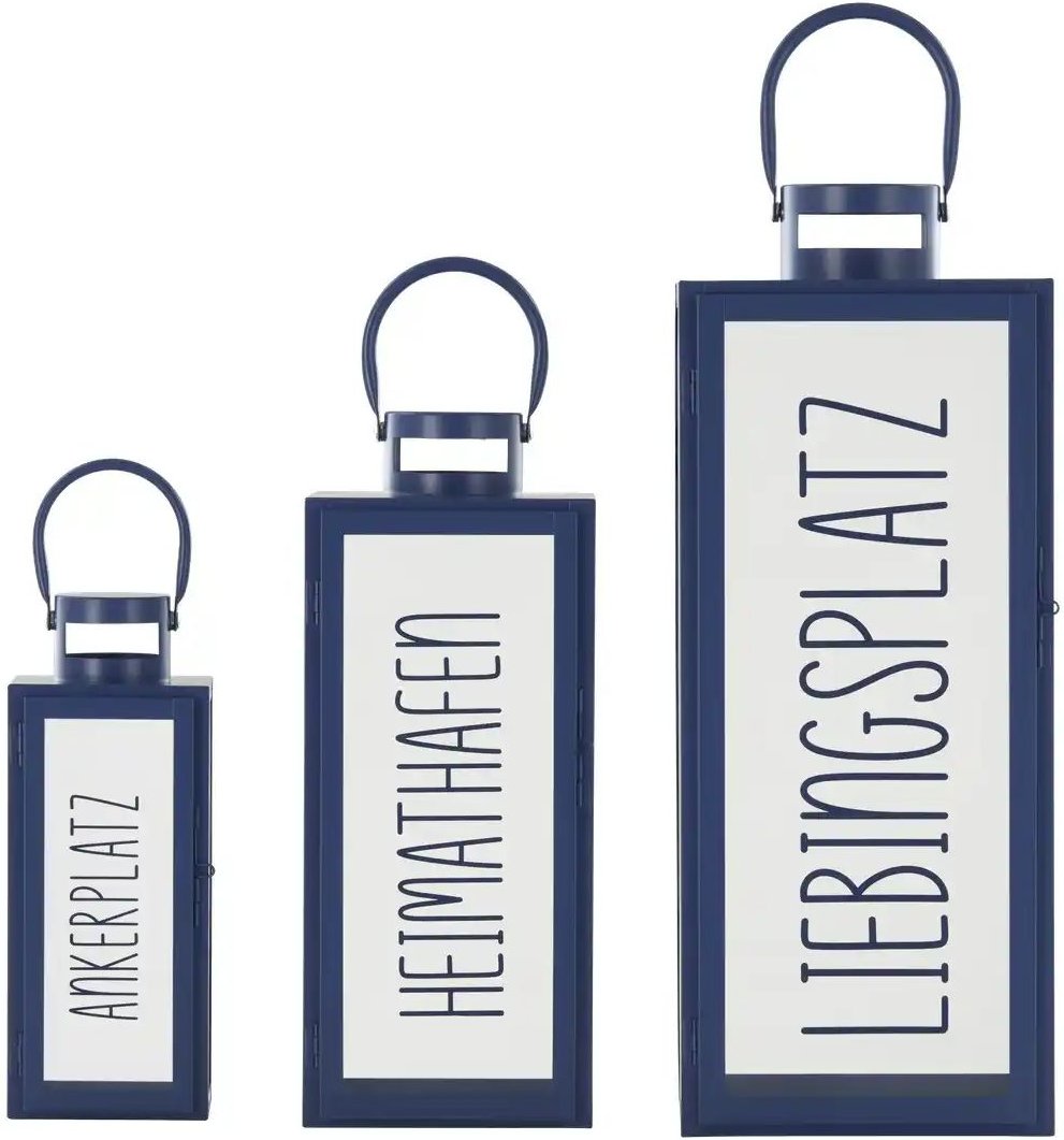 Laterne 3er Set ¦ blau ¦ Metall,Glas ¦ Maße (cm): B: 23,2 H: 54 T: 21.4 Accessoires > Kerzen & Kerzenständer - Höffne...