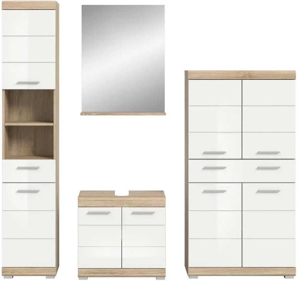 Badmöbel-Set SCHLOONSEE 4 teilig bestehend aus: Hochschrank Waschbeckenunterschrank Badspiegel Midischrank Schloon...