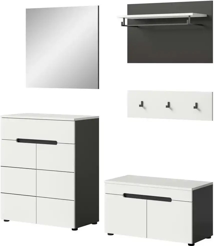 Garderobenkombination 5-teilig Canu ¦ grau ¦ Maße (cm): B: 175 H: 190 Garderoben & Kleiderstangen > Garderobensysteme -...