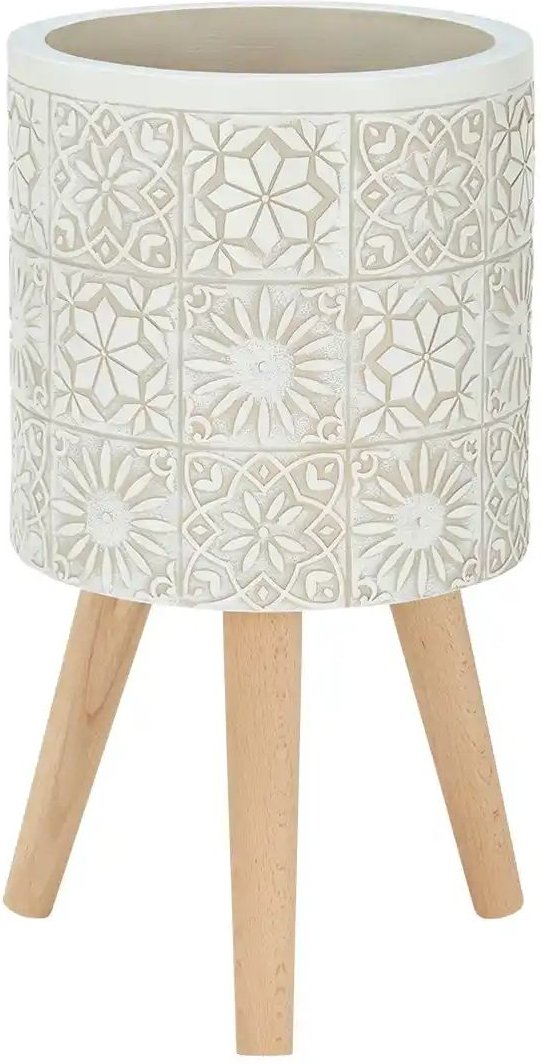 Übertopf auf Holzbeinen ¦ creme ¦ Massivholz,Magnesia ¦ Maße (cm): H: 56 Ø: 30 Accessoires > Dekoartikel - Höffner