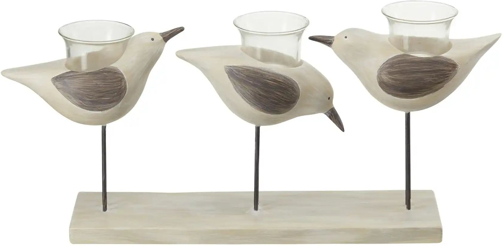 HOME STORY 3er Teelichthalter Vögel ¦ creme ¦ Polyresin (Kunstharz),Glas,Metall ¦ Maße (cm): B: 40,3 H: 19 T: 8.3 Acces...