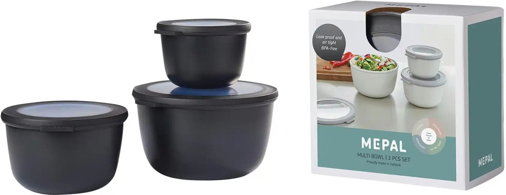 Mepal Multischüssel-Set Cirqula ¦ schwarz ¦ Kunststoff ¦ Maße (cm): B: 19,2 H: 12 Küchenzubehör & Helfer > Küchenhelfer...