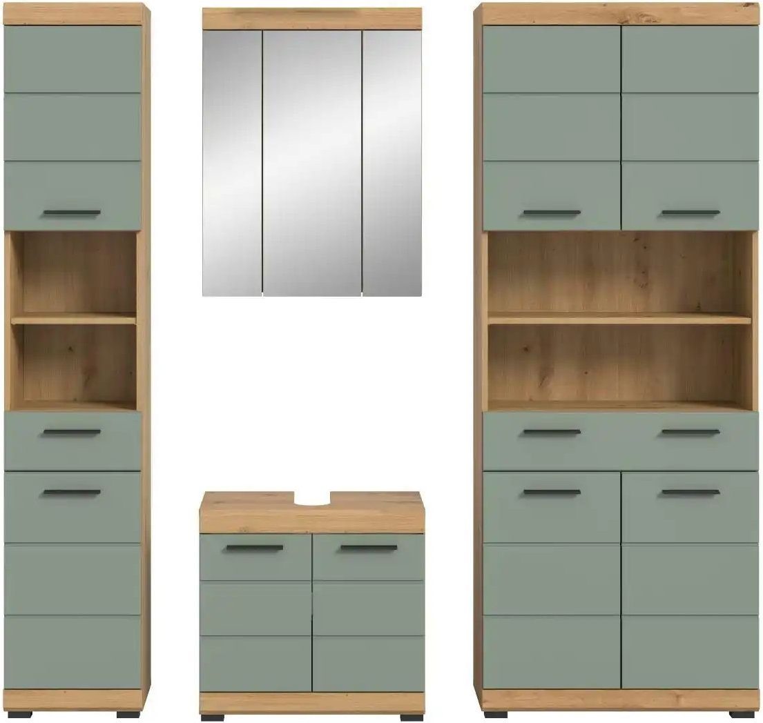 Badmöbel-Set SCHLOONSEE 4 teilig bestehend aus: Hochschrank schmal WBU Spiegelschrank Hochschrank breit Schloonsee...