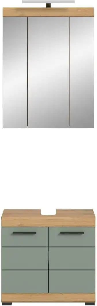 Thumbnail - Badmöbel-Set SCHLOONSEE 2 teilig inklusive LED Beleuchtung bestehend aus: Waschbeckenunterschrank Spiegelschrank LE...