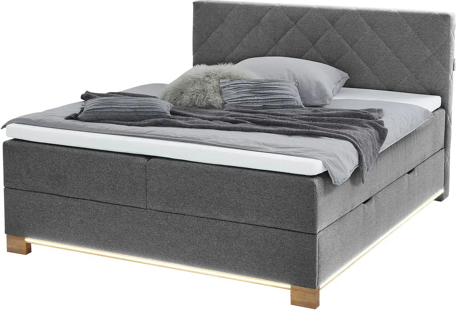 Boxspringbett USB-Anschluss & LED-Beleuchtung Messina ¦ grau ¦ Maße (cm): B: 181 H: 119 Betten > Boxspringbetten - Höffn...